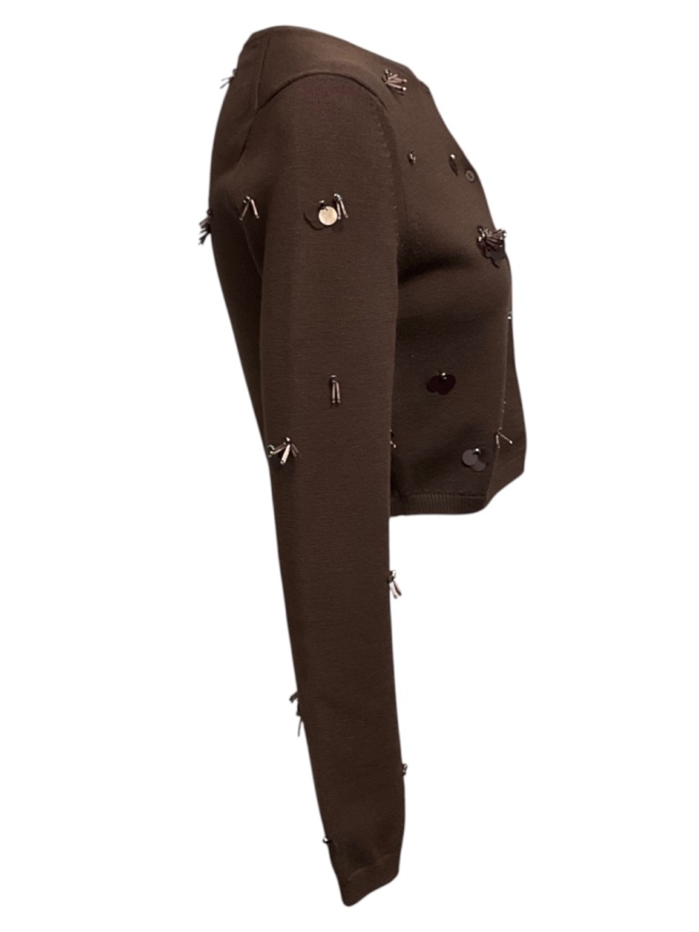 SIMKHAI BROWN ZADIE EMBELLISHED CROPPED CARDIGAN - Picture 2 of 5